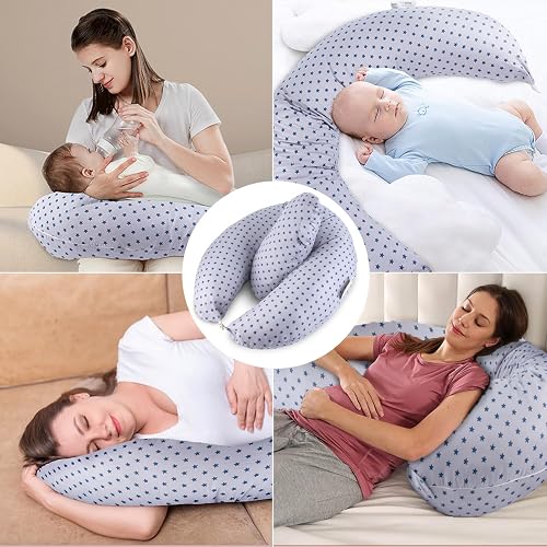 2-in-1 Nursing Pillow, XXL Pregnancy Pillow, Side Sleeper Pillow for Baby, Pregnancy Pillow with Inner Pillow and Cotton Nursing Pillow Cover, Pillow, Pregnancy Nursing Pillow, Baby, Small (Blue) - 6