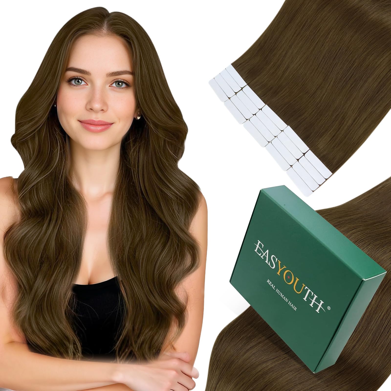 Easyouth Tape Extensions Echthaar Glatt Menschliches Haar