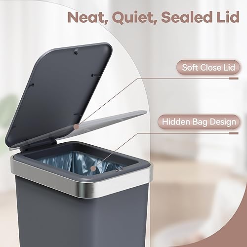 Miniatura 6 de Cubo de basura pequeño para baño con tapa de cierre suave, cubo de basura delgado de 10 litros2.6 galones, escalón de metal y tapa superior de