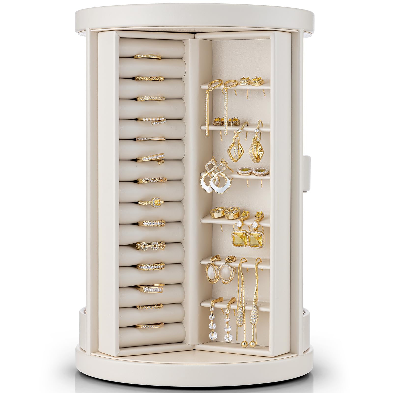 – VLANDO Jewellery Box 360°Rotating,Necklace Stand with 6 Hooks,Vertical Jewellery Organiser for Necklace,Earring,Ring,Bracelets,Open Disign,Beige