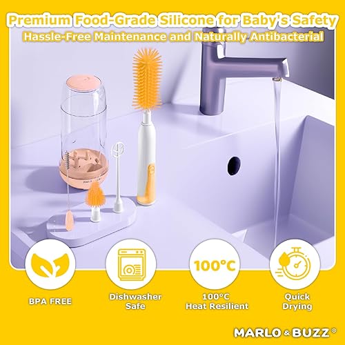 Miniatura 5 de Marlo & Buzz Juego de limpiador eléctrico de cepillos para biberones, cepillos de silicona impermeables recargables con cepillo para biberón grande,