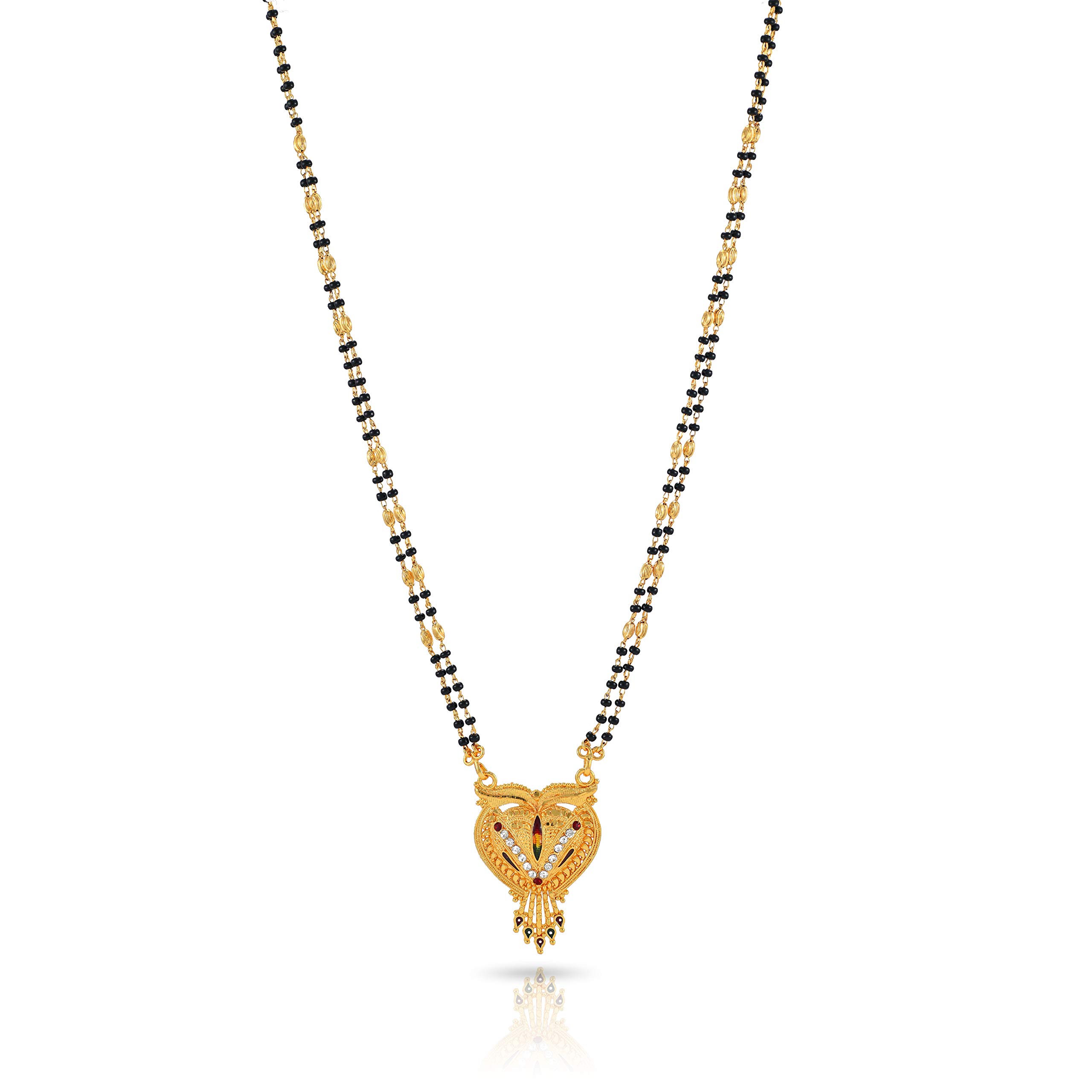 Ethnic Traditional One Gram Gold Glorious Hand Meena Maharashtrian Style Long Chain Black Beads Mangal Sutra Tali/Tanmaniya/Nallapusalu/Mangalsutra for Women