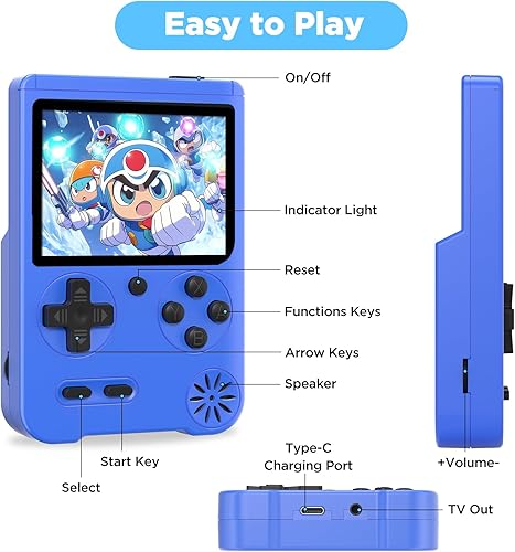 Miniatura 2 de T-C Charger Prot - Mini juego retro con 500 juegos clásicos de FC, buen regalo para niños y niños, regalo de Navidad (azul)