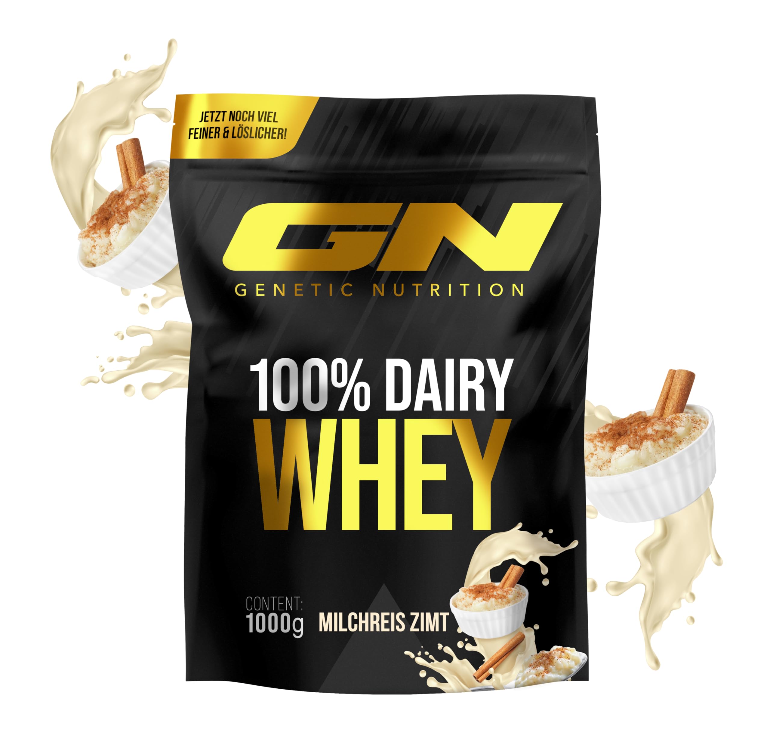 GN Laboratories 100 % poudre de protéines de lactosérum Dairy 1 kg (riz au lait et cannelle) – Poudre de protéines avec 23 g de protéines par portion, idéale pour le développement et le maintien
