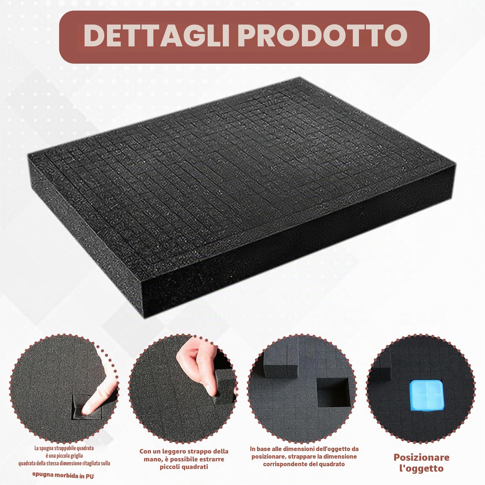 Cubo in schiuma poliuretanica nera con inserto per utensili, custodia per fotocamera, inserto da tavolo (4 x 400 x 300 x 2,5 mm + 4 x 400 x 300 x 10 mm)