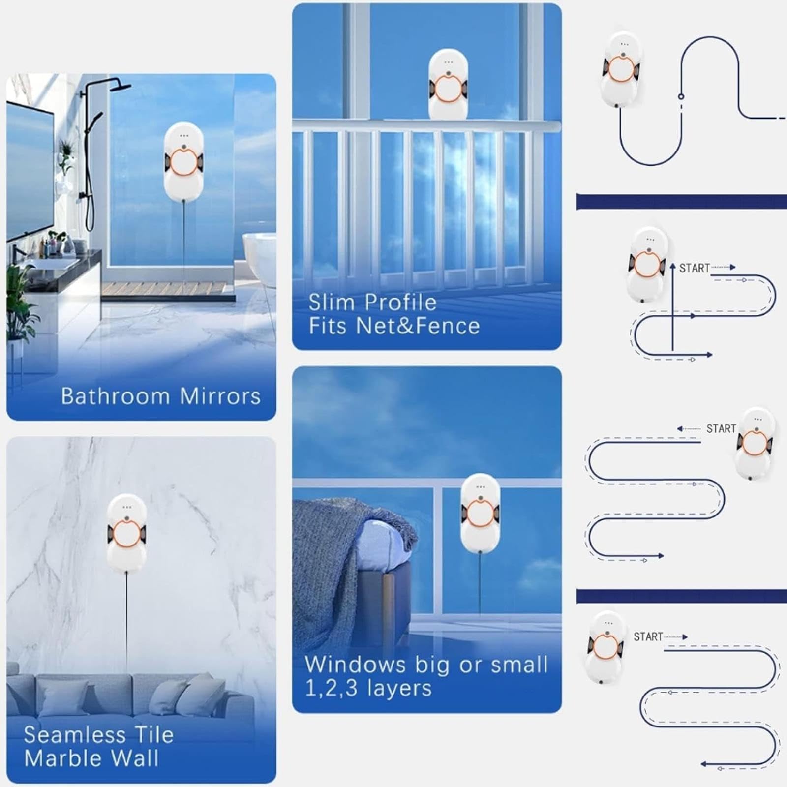 Robot do Mycia Okien, Inteligentny Robot do Czyszczenia Szyb 5600Pa z Podwójnym Zbiornikiem na Wodę 30ML - Pilot Zdalnego Sterowania & Podwójny System Natrysku Wody do Wysokich Okien i Płytek