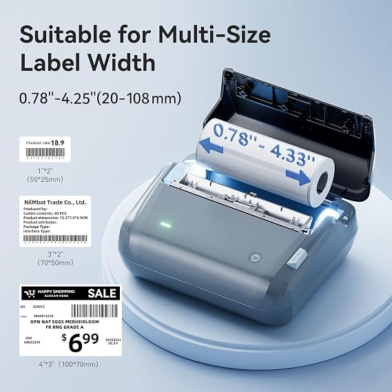 NIIMBOT 4 Inch Portable Thermal Label Maker,B4 Bluetooth Label Printer | for Shipping Packages, Small Business, Home, Office, Portable Sticker Maker with 1 Roll 4'' x6'' Label-20pcs/roll