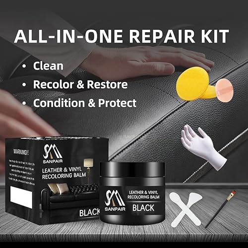 Miniatura 3 de Bálsamo recolorante de cuero negro, restaurador de color de cuero, reparación de arañazos de cuero, bálsamo de cuero, pintura de cuero negro,