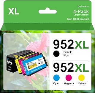 GoToners 952XL Latest Upgrade Compatible Ink Cartridges Combo Pack Replacement for HP 952 XL for OfficeJet Pro 7740 8210 8710 8720 8740 8715 7720 8725 8730 Printer (4 Pack, Black & CMY)