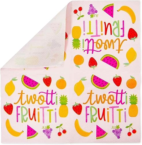Miniatura 7 de Sparkle and Bash Twotti - Servilletas de papel de cóctel de papel para decoración de cumpleaños, 50 unidades, 5 x 5 pulgadas, plegadas, color rosa,