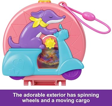 Polly Pocket Dolls and Playset, Adventure Moped Compact, Travel Toy with 2 Micro Dolls and Pet, Animal and Vehicle Accessories