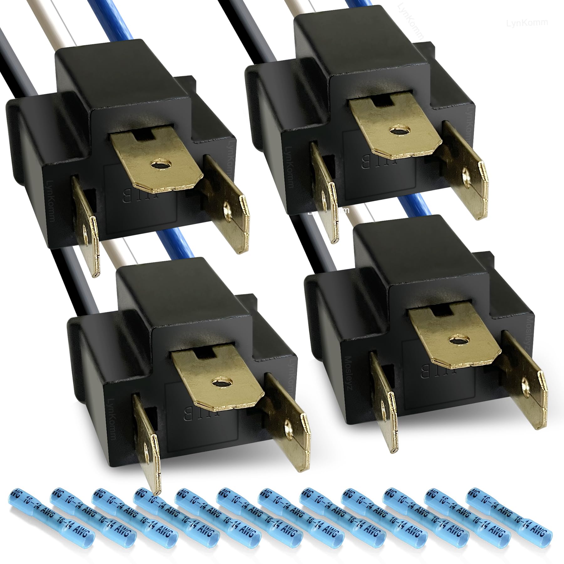 LynKomm 4 Stück H4 Sockel 9003 HB2 H4 Scheinwerferfassung Stecker 14 AWG Männlich Kabelbaum Steckverbinder für LED-Austausch