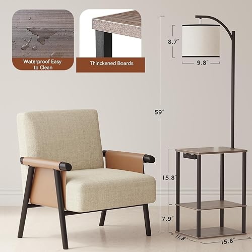 Miniatura 3 de SUNMORY Lámpara de pie con mesa, mesa auxiliar para sala de estar con lámpara, mesa auxiliar con estantes con estación de carga (puerto USB y CA),