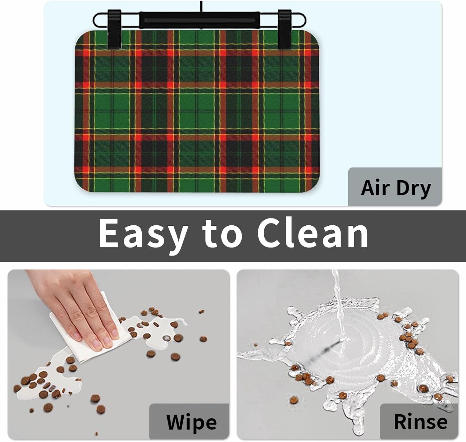 Tartan Leather Absorbent Pet Feeding Mat Non-Slip for Dogs Cats 40x60cm