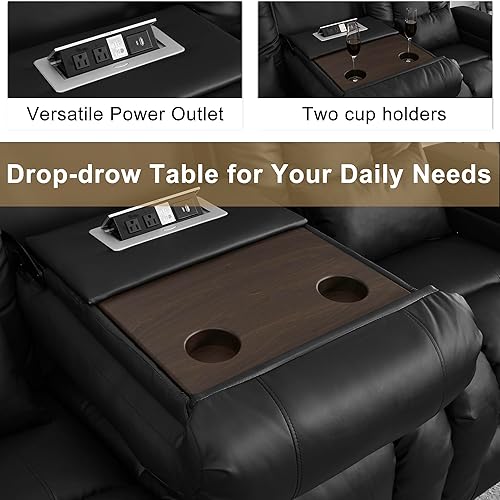 Miniatura 7 de URRED Sofá reclinable de dos plazas con masaje y calor, diseño de respaldo central abatible de 3 asientos, sofá reclinable eléctrico para