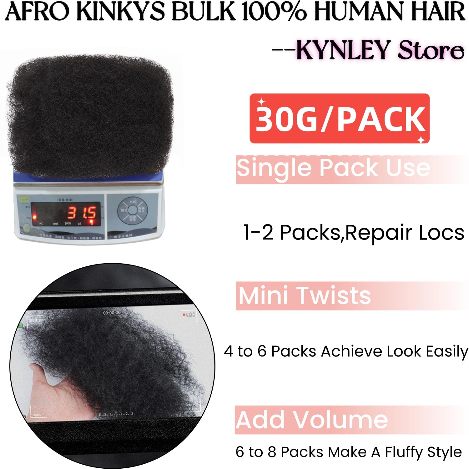 8 Inch 2 Bundles Afro Kinky Bulk Human Hair For Dreadlocks Extensions Repair Locs Natural Black Afro Kinky 100% Human Hair Bleach Before Dyeing For Micro Twist Braiding