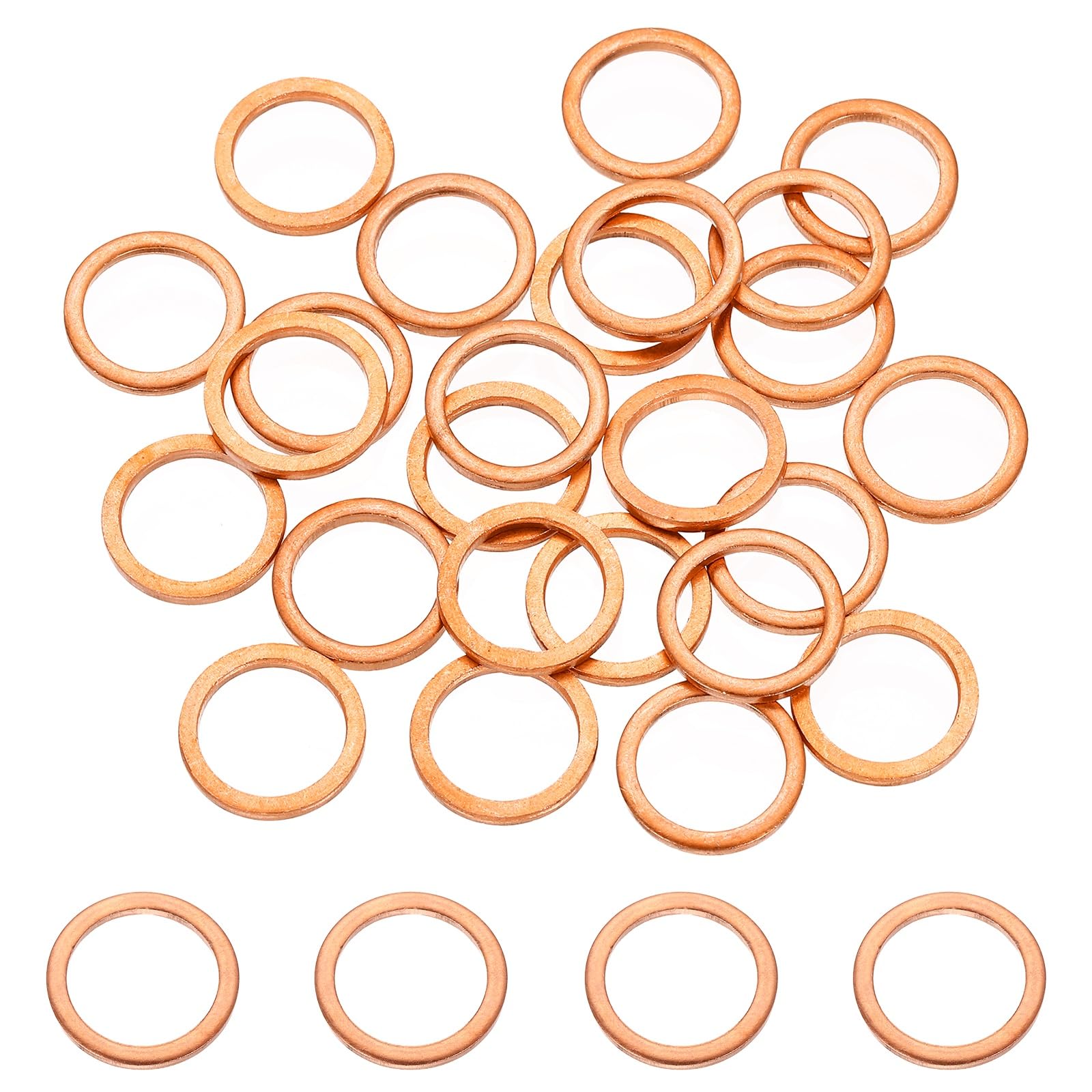 DEFANEX 32 Pcs M10 Copper Washer Sealing Ring (14mm ID 18mm OD 2mm Thickness) Metric Sealing Gasket Flat Crush Washer, for Automotive Plumbing Mechanical Oil Drain Plug