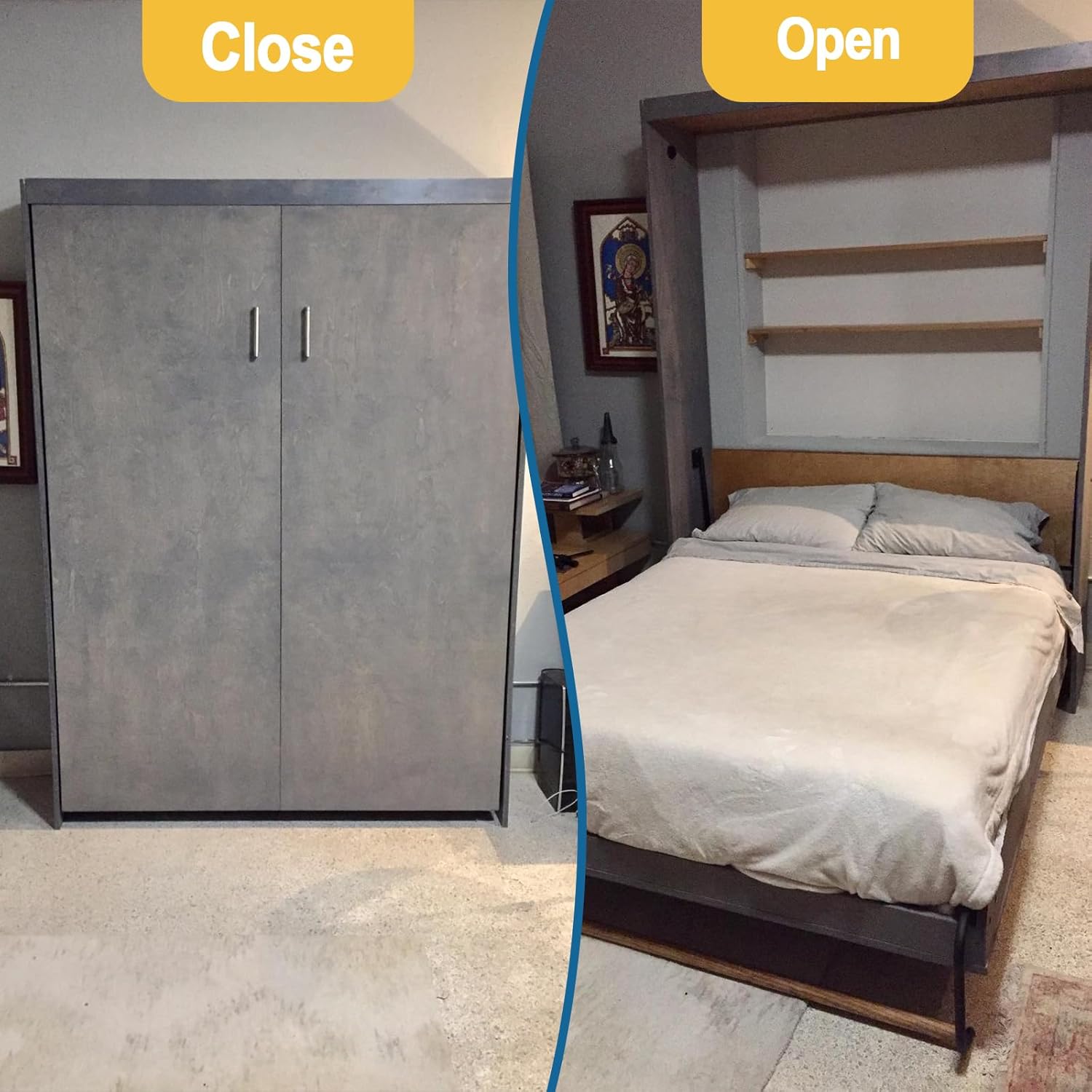 Gekufa Queen Murphy Bed Hardware Kit Updated Model – Heavy Duty Vertical Wall Mount DIY Folding Cabinet Bed Frame, Hidden Space-Saving Wall Bed Kit, Easy to Pull Down/Fold Back