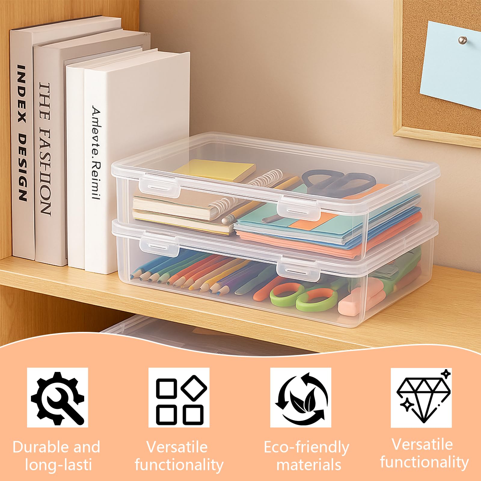 Cajas Almacenaje Plastico con Tapa Apilables 31x22x5cm 2 Piezas