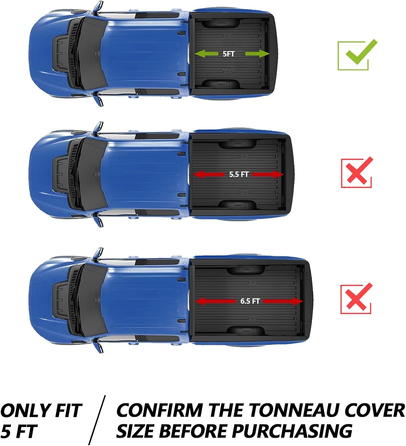TOMOKA Soft Tri Fold Truck Bed Tonneau Cover Compatible with 2016-2023 Toyota Tacoma 5ft Fleetside, Only fits Models with Factory Deck Rail System