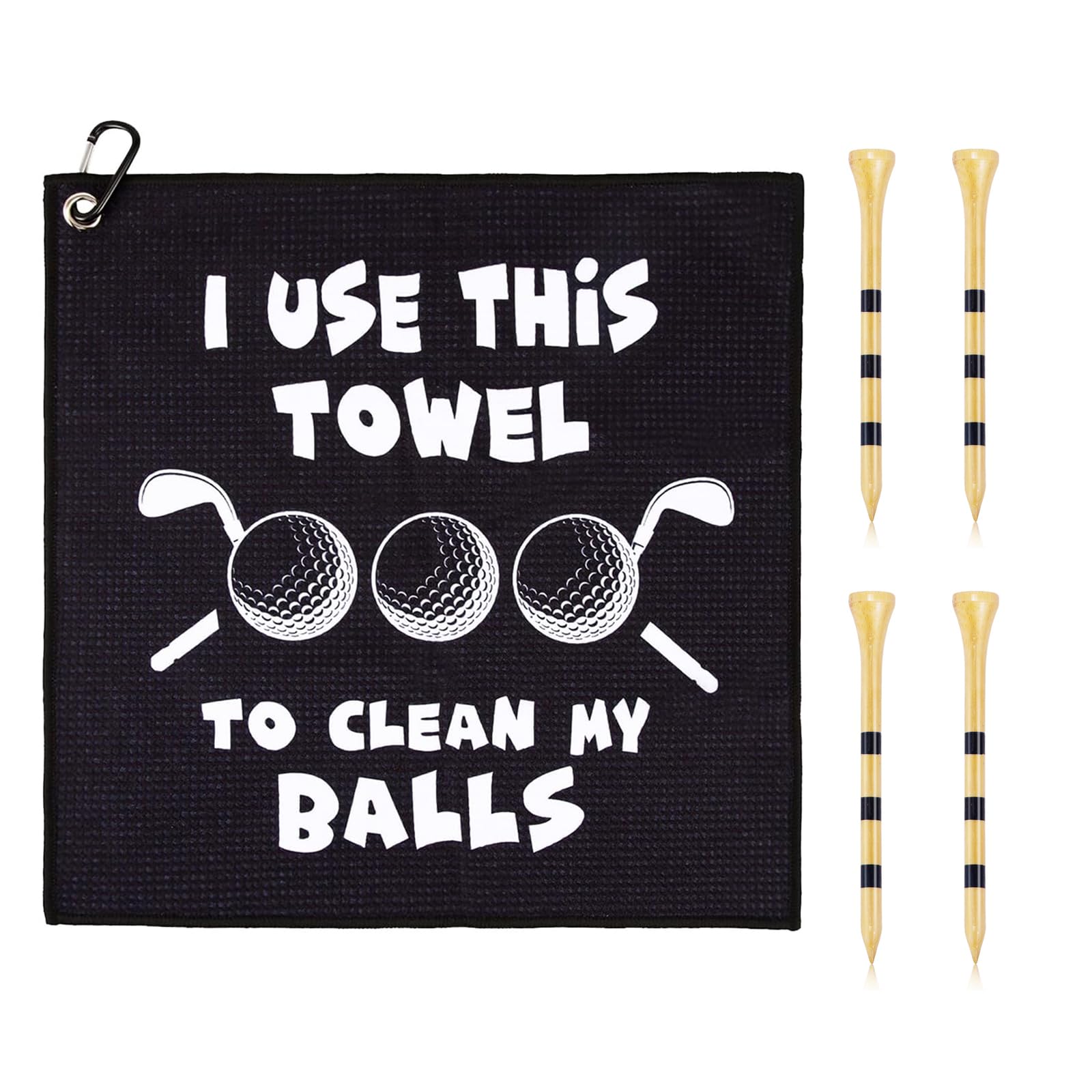 HFCOONY 1PCS Golf Towel,Funny Golf Gifts for Men Husband Boyfriend Dad Golfers,4 PCS Golf Tees for Birthday,Christmas Golf Accessories.