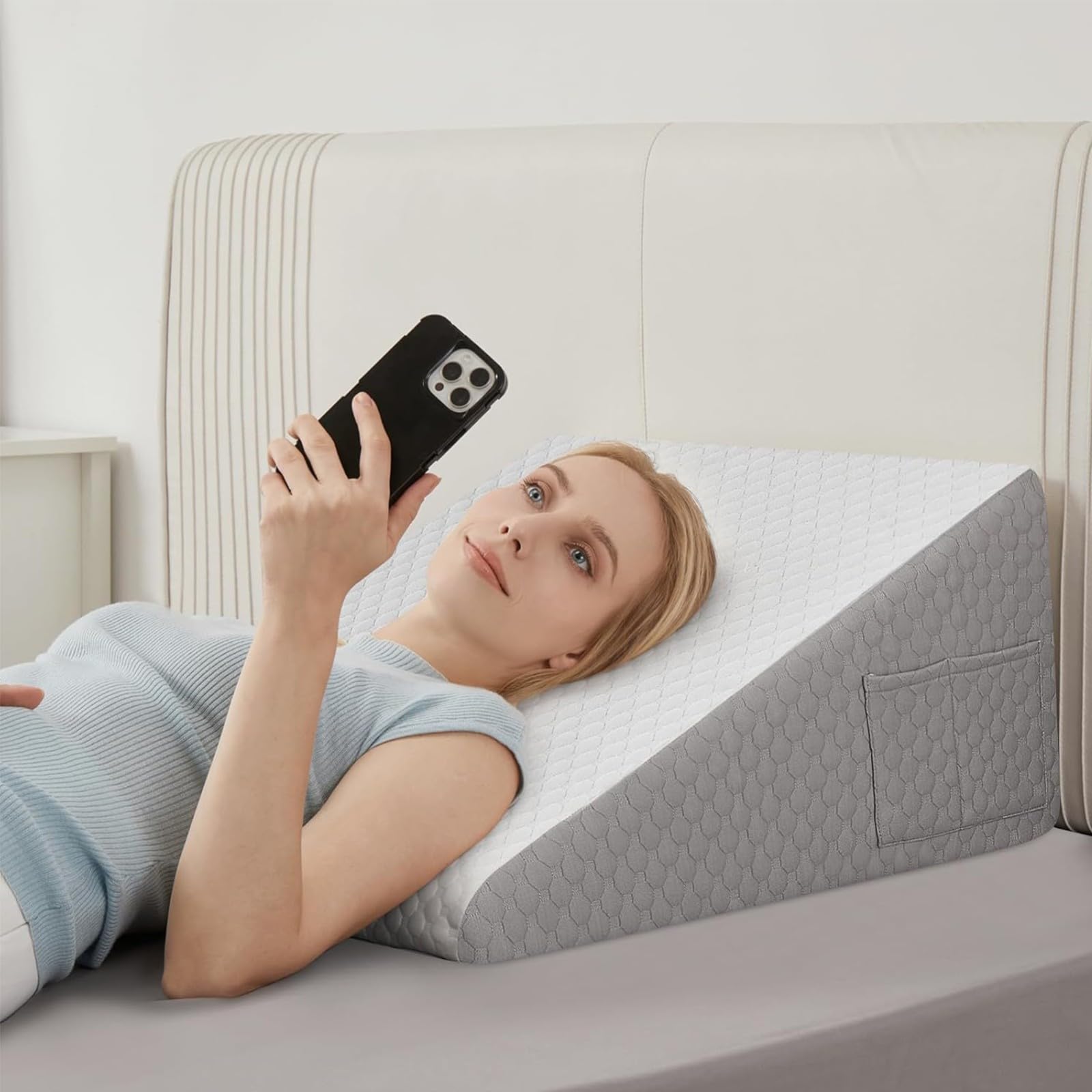Almohada de cuña Grande Triangular para Adultos para Dormir después de la cirugía,Almohadas de cuña de reflujo para piernas y Rodillas,Almohada de Lectura cojín