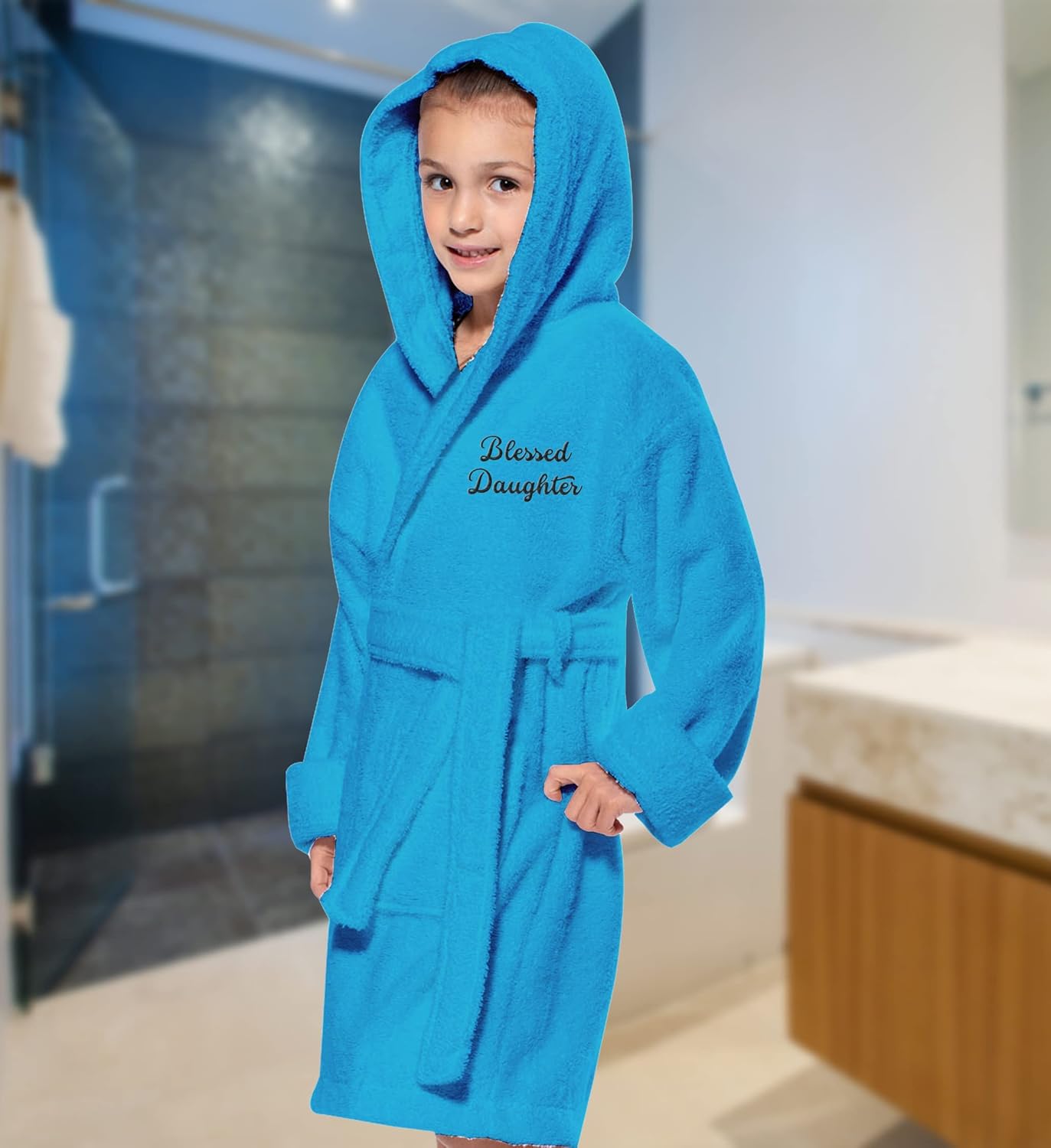 TEEAMORE Custom Hooded Kids Bath Towel Add Your Custom Embroidered Monogram Girl Boy Soft Towel - Image 2