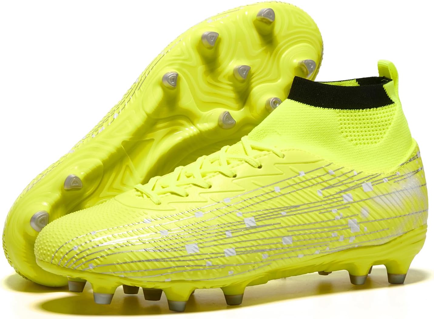 Men and Women Soccer Cleats High Top Football Boots Lightweight Lace Up with Grip Studs for Training and Matches