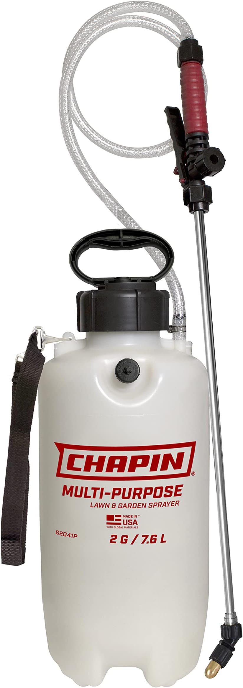 Chapin International G2041P Premium 2 Gallon Commercial Pump Sprayer with Shoulder Strap, Pressure Release, Chrome-Plated Wand, Made in America, Translucent White