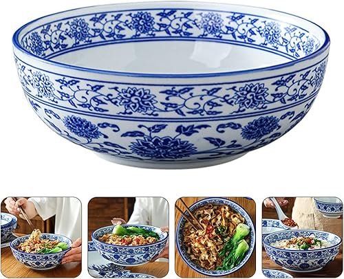 Miniatura 5 de Luxshiny Cuenco de porcelana azul y blanco – Cuenco asiático de cerámica china para servir sopa de fideos, ensalada, pasta, arroz, gachas de avena,
