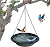 TIANCENTRAL H Hanging Bird Bath for Outdoors 11.4 inch Birdbath Bowl with Rust-Proof Black Chains Hooks Metal BirdBaths Hanging Bird-Feeder for Garden Backyard Decor Metallic Black