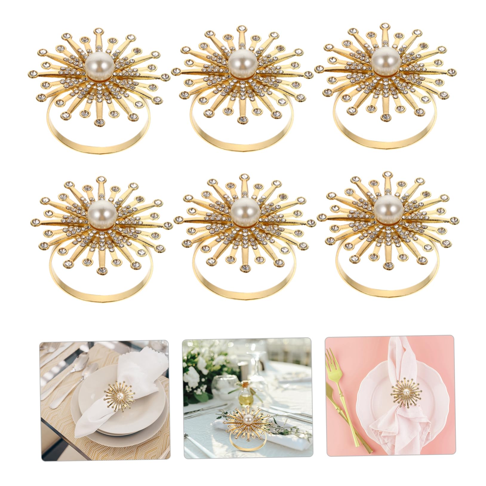 Cabilock 12 Pièces Rond de Serviette Perle Decoration Table Or Décoration Table dorée Ronds de Serviette de réception de Mariage Serviette de Table Ronde Strass Anneau Boucle de Serviette