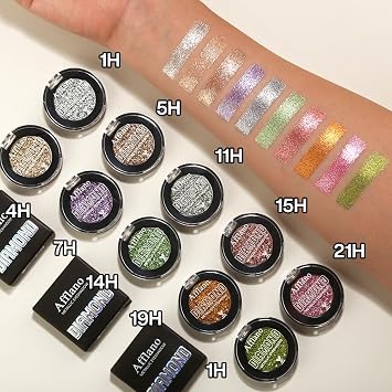 Afflano Silver Glitter Eyeshadow Palette Super Pigmented, Single Parkle Shimmer Silver Eyeshadow Palette, Long Lasting Blendable Neutral Eye Look, for All Skin Metallic Glitter Eyes Bling Makeup