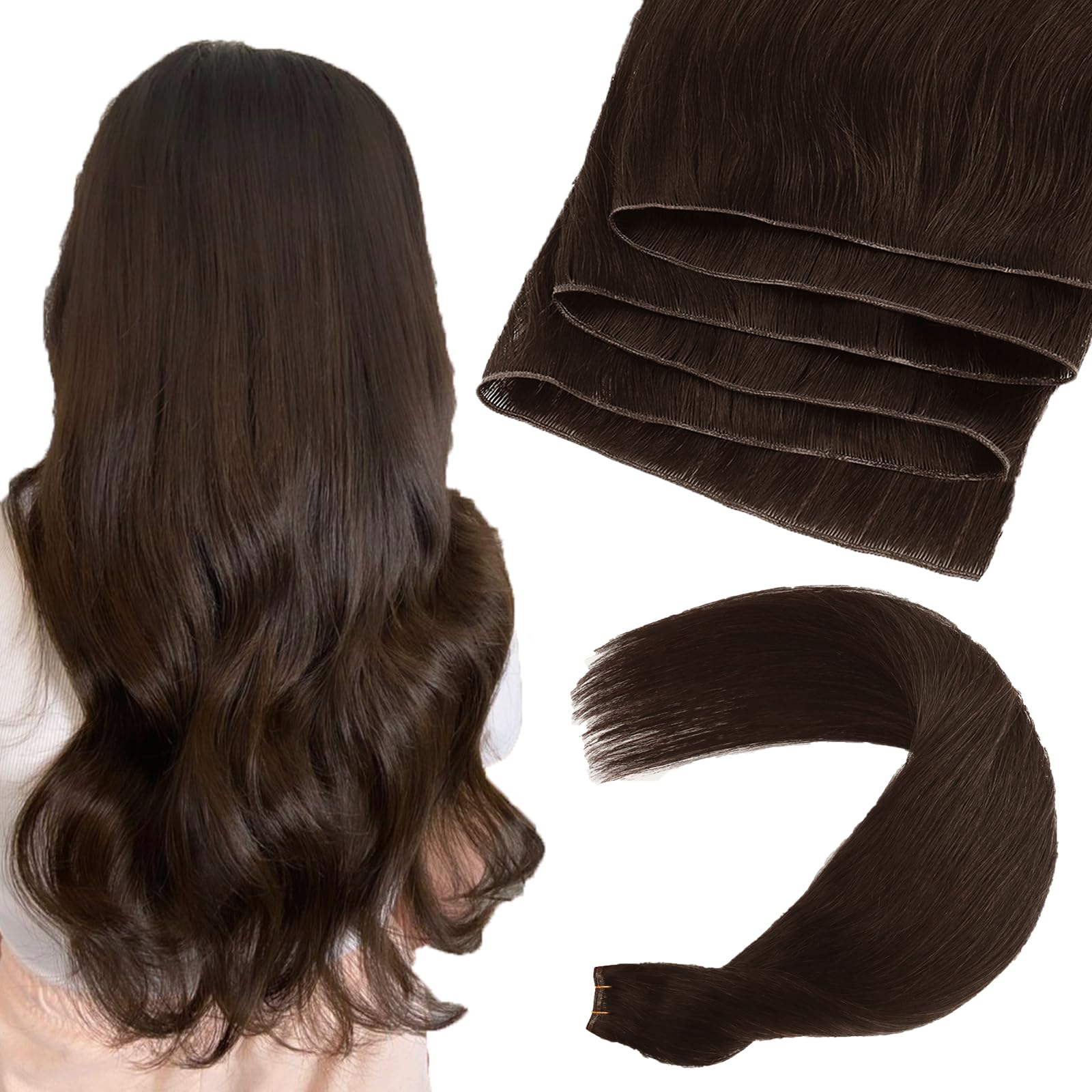 ABH AMAZINGBEAUTY HAIR Genius Weft Hair Extensions Human Hair Sew in Hair Extensions Real Human Hair Weft Extensions Hand Tied Virgin Hair 50G, #2