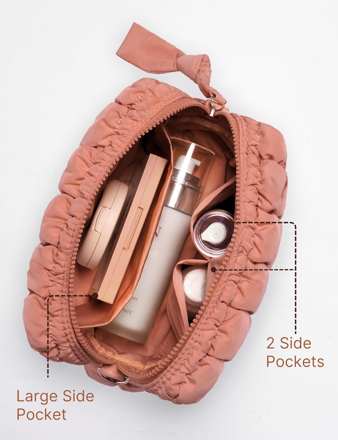 Quilted Makeup Bag Puffy Cosmetic Bag Cute Puffer Travel Toiletry Bag for Women, Large Makeup Pouch for Purse Quilted Cosmetic Pouch for Essentials Toiletries, Christmas for Women, Girls - Image 3