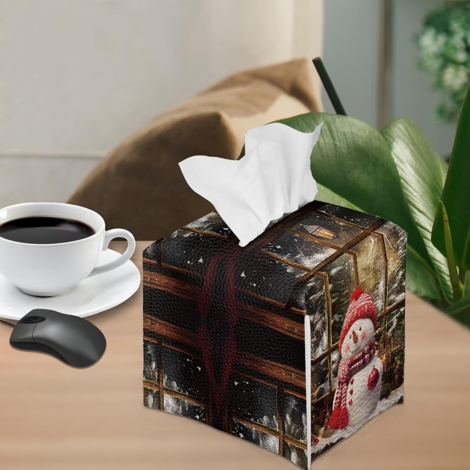 Cute Snowman XmasTissue Box Cover Stylish Cube Tissue Box Holder Decorative Tissue Box for Vanity Toilet Tank Dresser Night Stand Table image 4