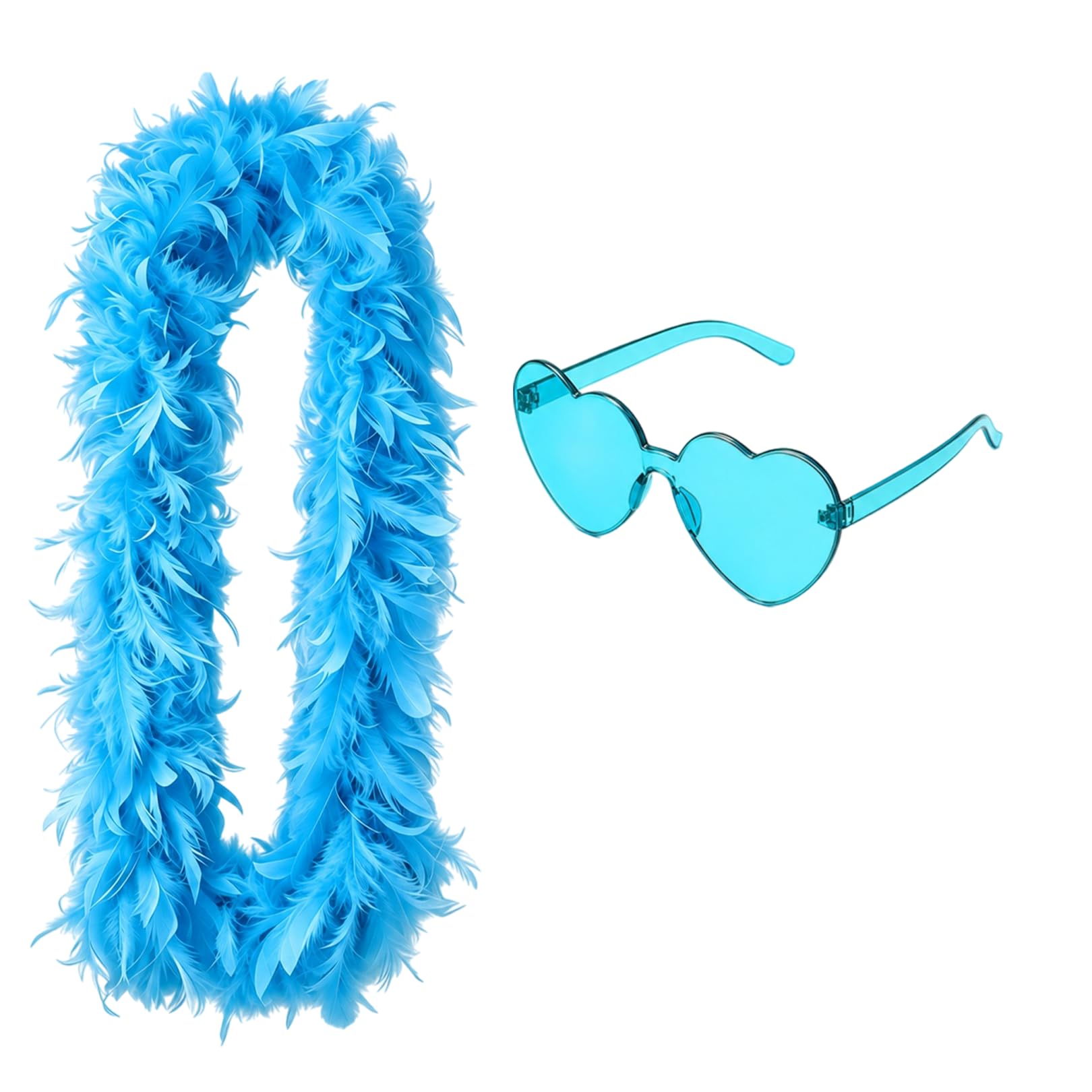 Piiannm Light Blue Feather Boa with Heart Sunglasses for Dancing Wedding Festival Decoration