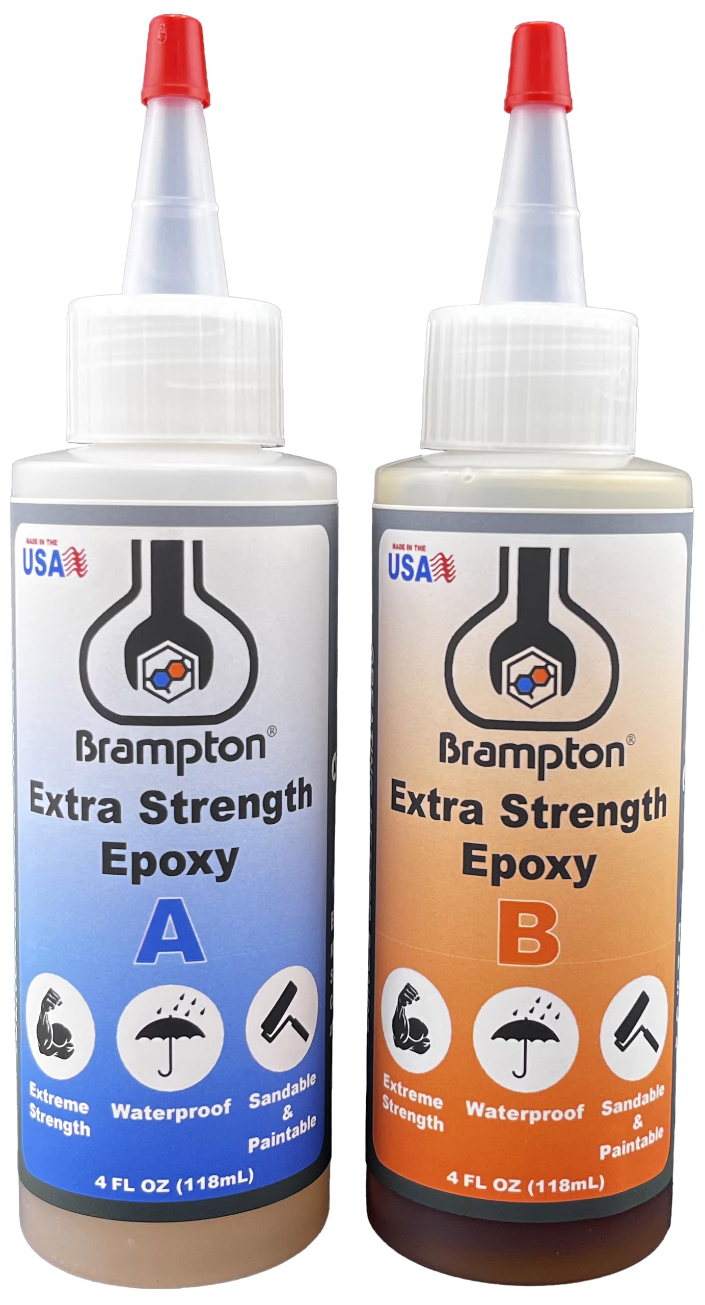 Brampton Extra Strength Epoxy, 20-Minute Work Life, Waterproof 2-Part Epoxy Glue Kit for Tile, Metal, Ceramic, Glass, Wood, Stone, Strong Bonding, Sandable, Paintable Resin, Easy 1:1 Mix, 8 oz
