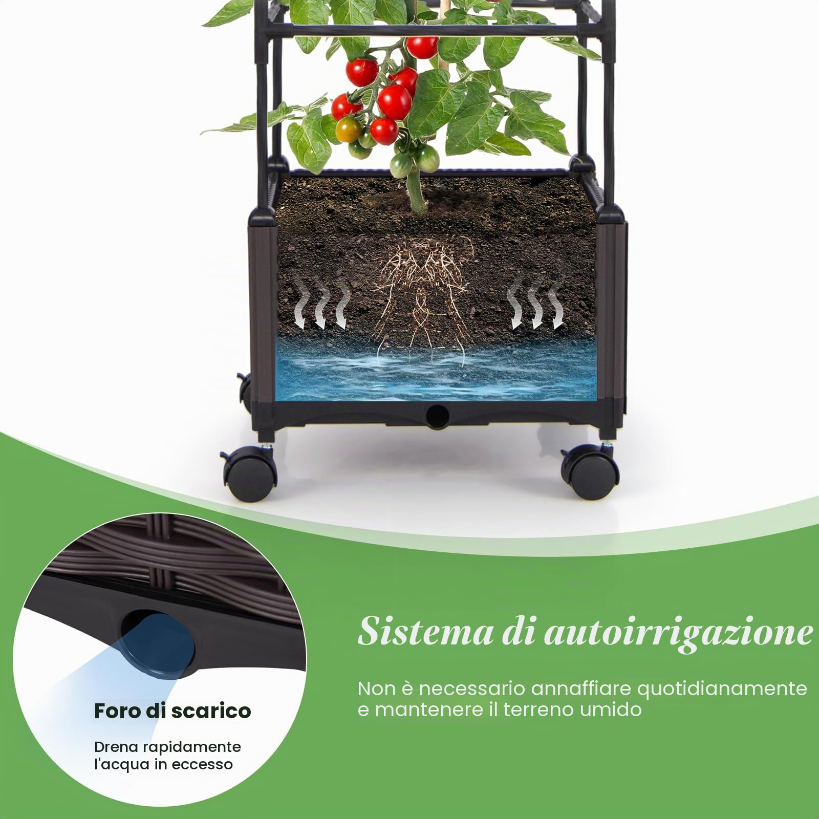 HOMASIS Fioriera con Traliccio per Piante Rampicanti da Esterno, Quadrato Orto Verticale con Sistema di Auto-irrigazione e Altezza Regolabile, Vaso Fiori Rialzato, 170 x 40 x 32 cm