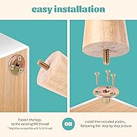 Vista 4 de Juego de 4 patas redondas de madera maciza de 2 pulgadas para muebles, sofá cama, silla de café, escritorio, patas rectas con pernos preperforados