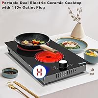 Vista 4 de Karinear Placa eléctrica de 2 quemadores de 110 V, control de perilla radiante de estufa de 12 pulgadas, enchufe de salida de 110 V, uso en encimera
