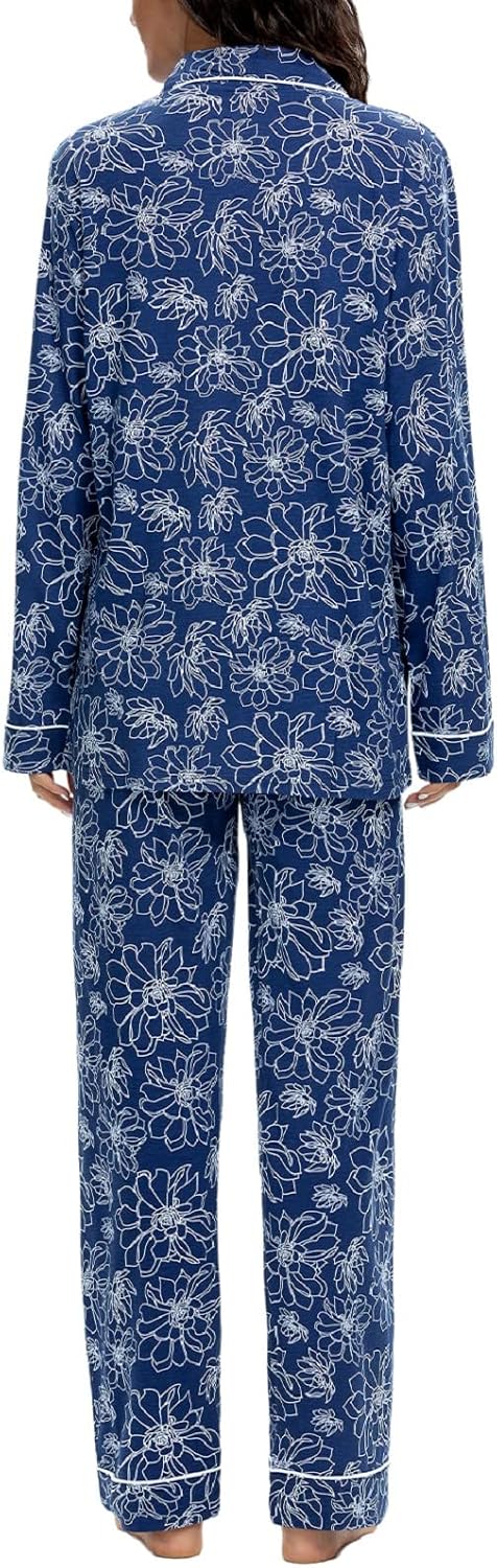 Tugege Pajamas Set Long Sleeve Sleepwear Womens Button Down Nightwear Pj Sets Pink Rose（Pink Rose Print-Small） image 5