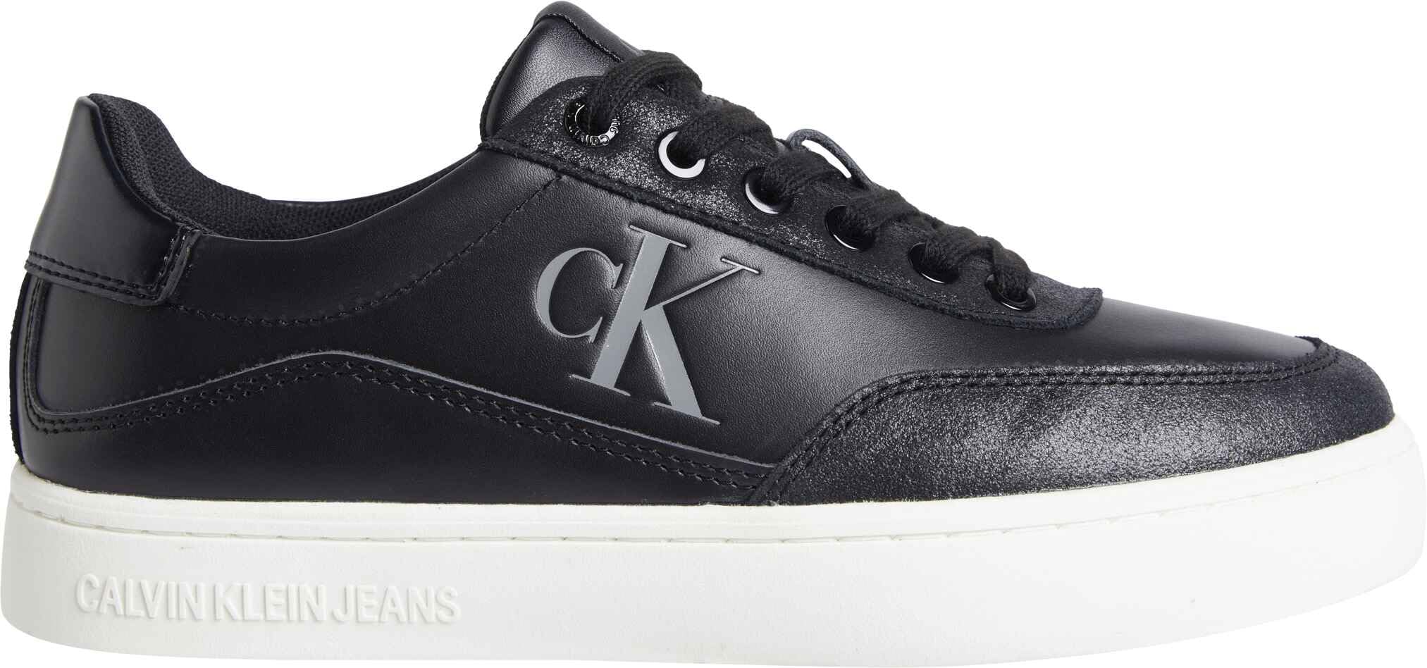 Calvin Klein Women’s Classic Leather Cupsole Trainers, Black (Triple Black), 6