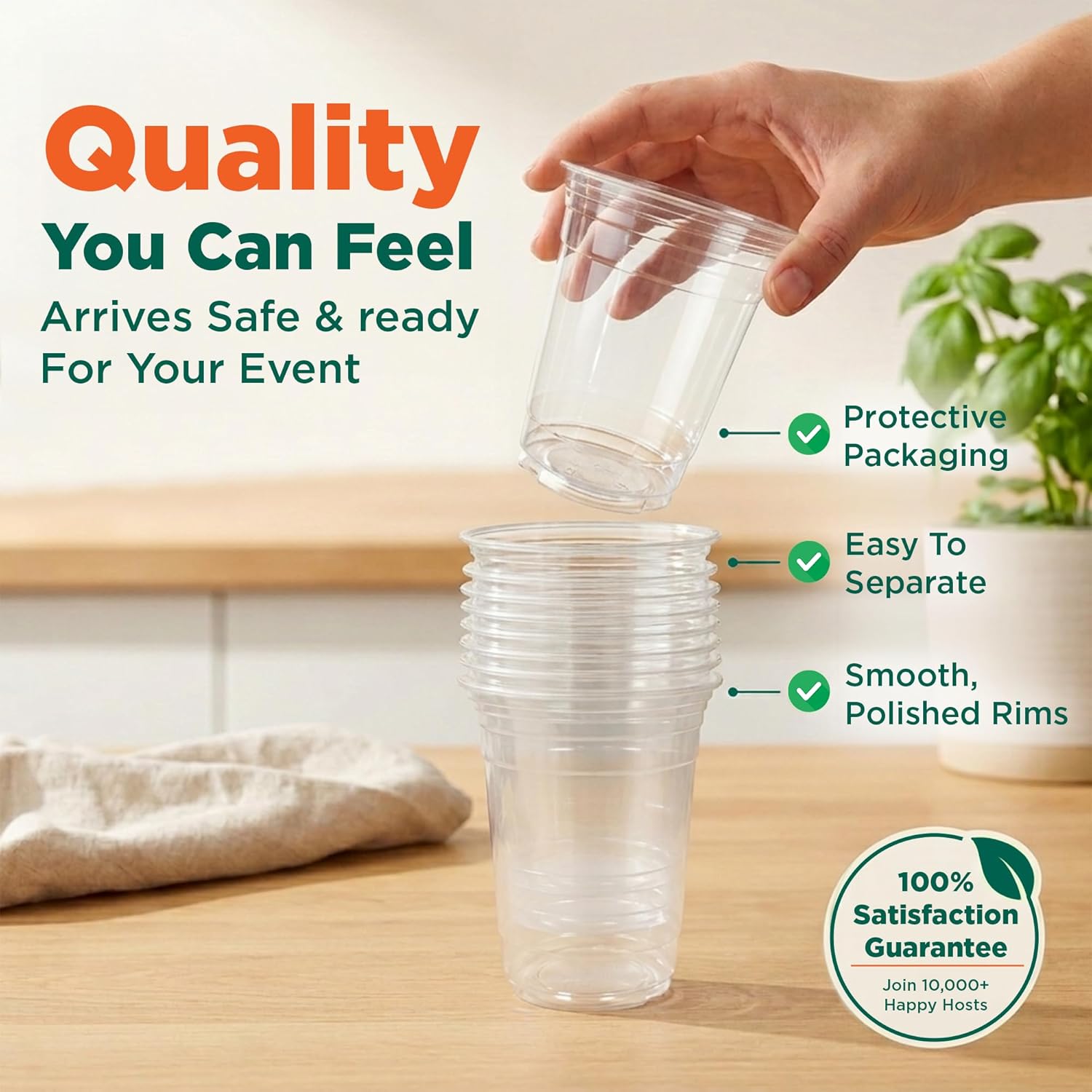 ECO SOUL 100 Pack Compostable Party Cups 12 oz Plant-Based Disposable Clear Cold Cup for Wine, Coffee, Smoothie & Soda Drinks | Cocktail Parties & Birthdays | Non-Toxic & BPA-Free Zero Plastic Glass