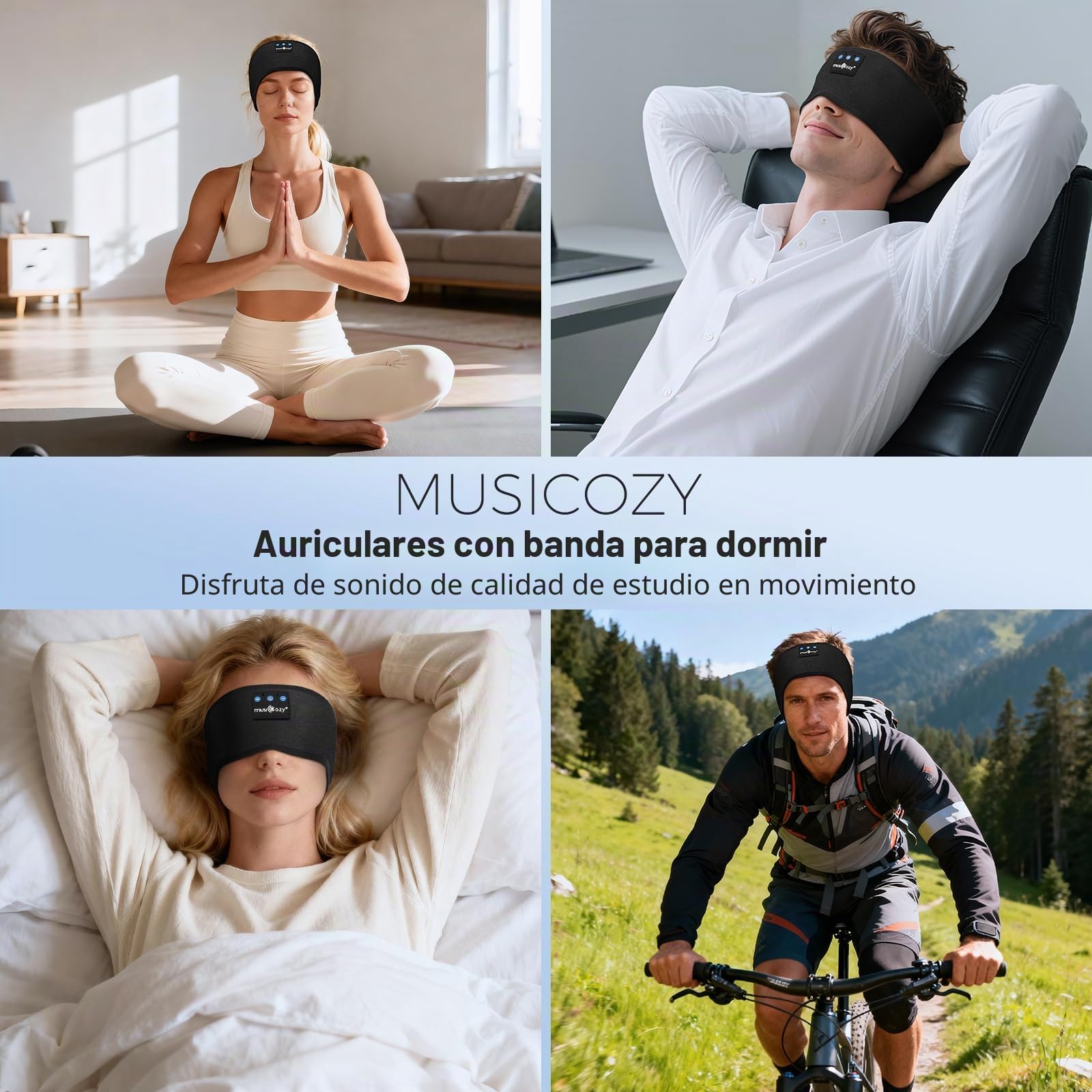 MUSICOZY Auriculares para Dormir Bluetooth, Diadema Bluetooth para Dormir de Lado, Auriculares Dormir Bluetooth, Antifaz para Dormir con Auriculares, Altavoces Delgados, Regalo para Hombres y Mujeres
