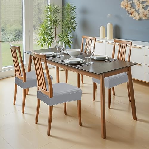 Miniatura 2 de Juego de 6 fundas de asiento impermeables para sillas de comedor, fundas de asiento de cocina de cuero, resistentes a las manchas, fundas elásticas