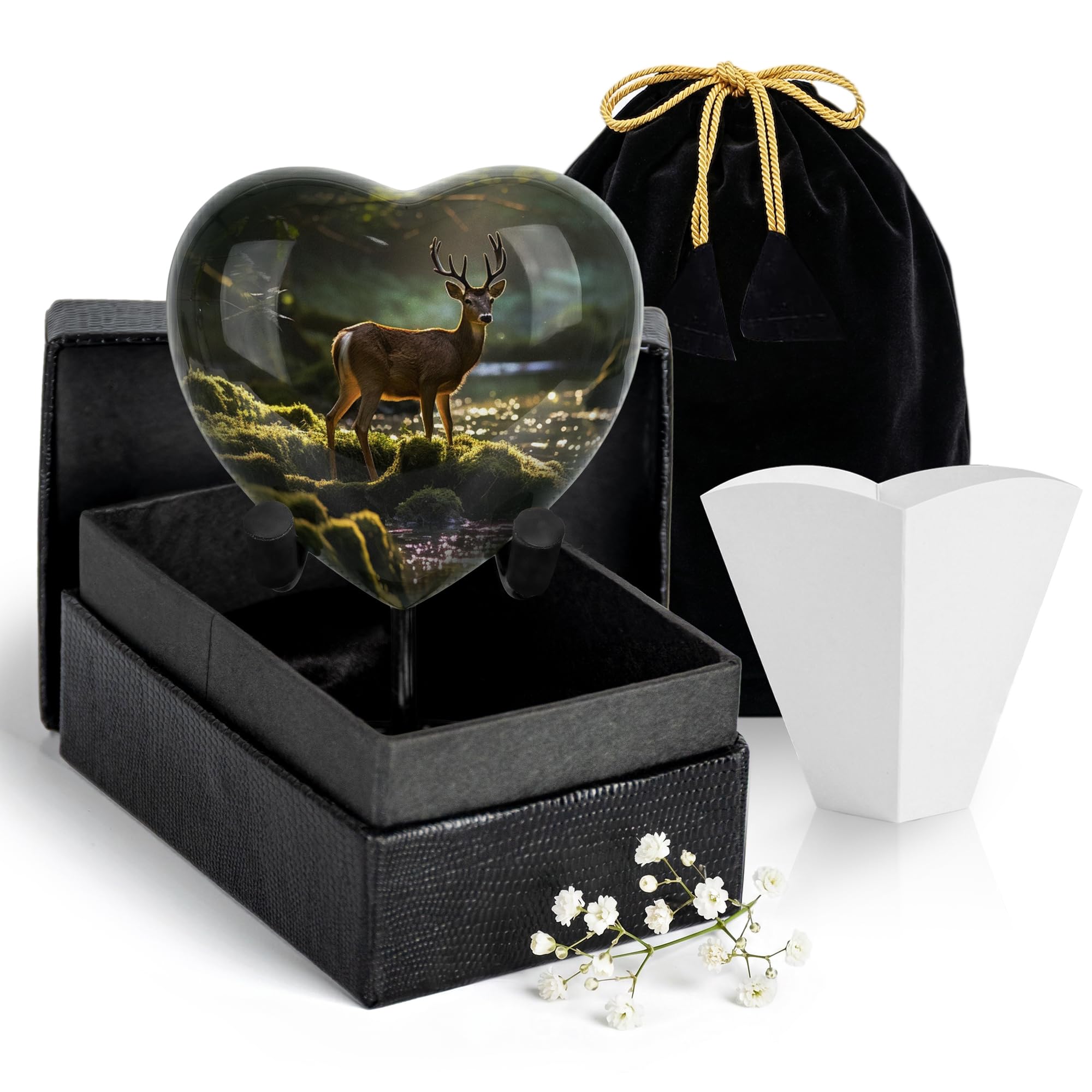 Deer Keepsake Heart Cremation Urn for Human and Pet Ashes – Small Aluminum Memorial Burial Urn for Men, Women & Pets, Rustic Decorative Home Display - Small Keepsake Heart