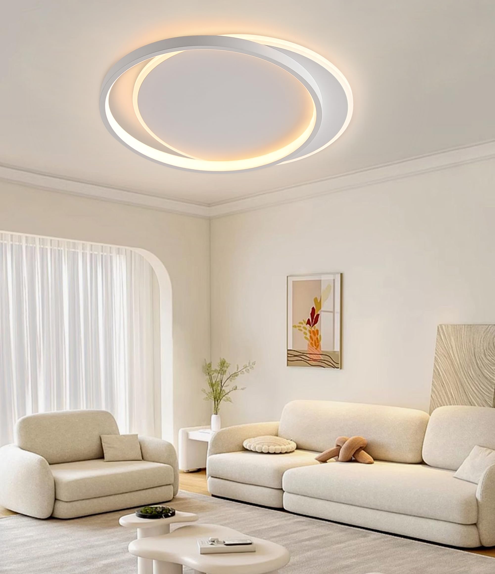 FANLG Plafoniera LED Soffitto Dimmerabile 3000K-6000K, Lampadario Soggiorno | 24W 2400lm Lampadario led soffitto Rond Plafoniere Moderno per Soggiorno Cucina Camera da Letto Corridoio, 40 * 35 * 5.5cm