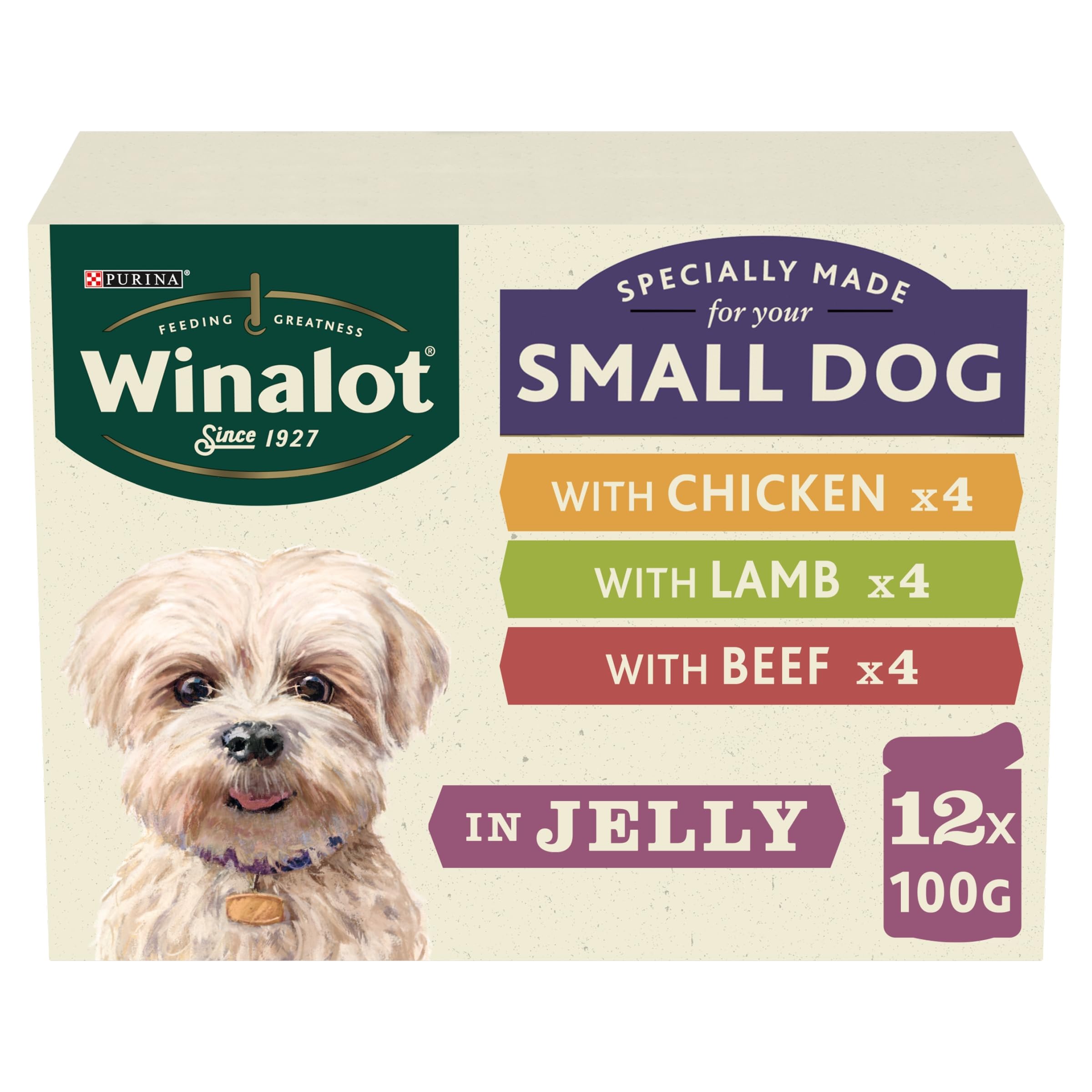 WINALOT Meaty Chunks Small Dog Mixed in Jelly Wet Dog Food 12x100g, Pack of 4