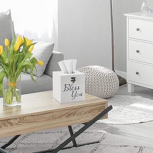 Miniatura 5 de DUICIRX Bless You - Funda para caja de pañuelos de madera, color blanco rústico, cuadrado, soporte para papel higiénico de granja o servilletero